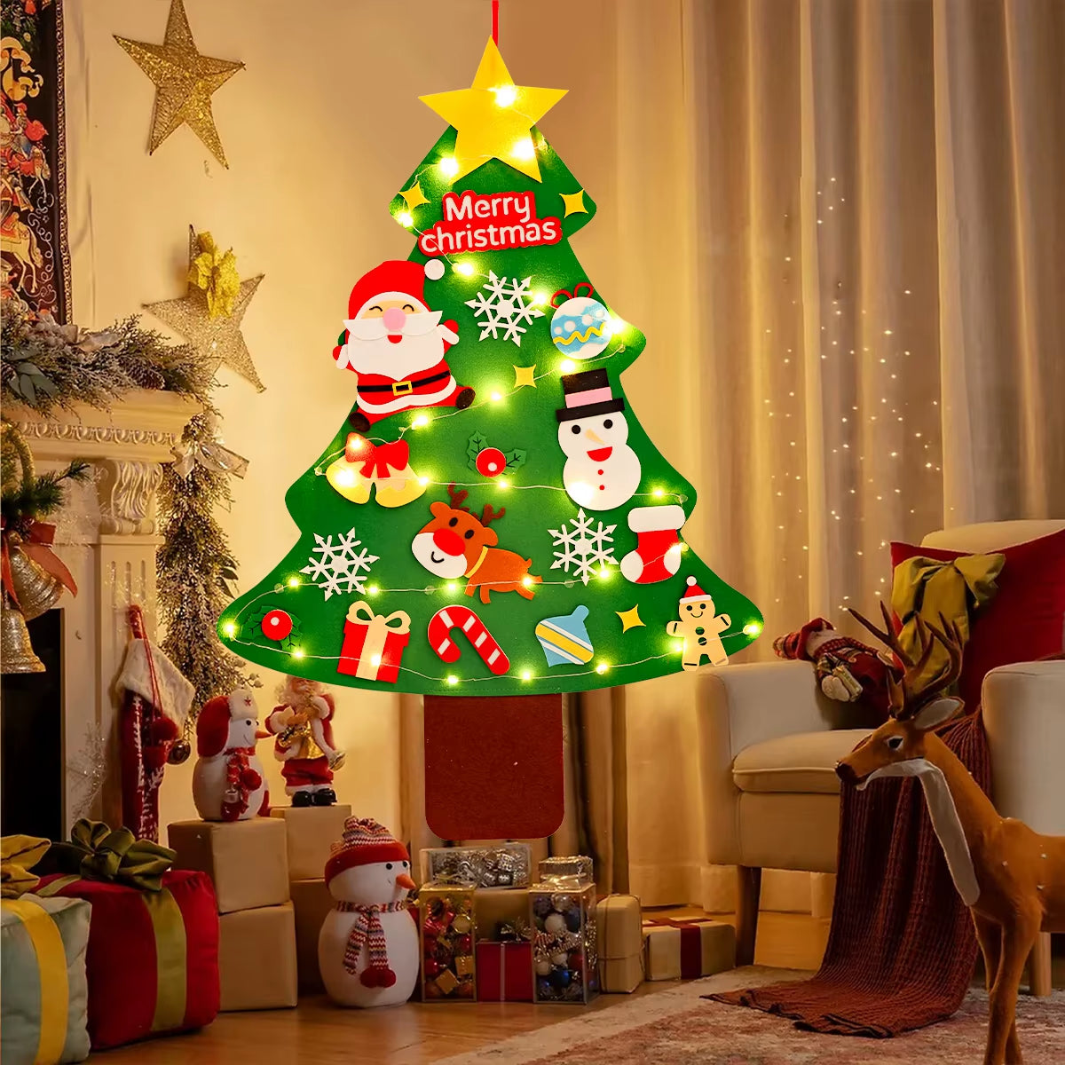 DIY Felt Christmas Tree Christmas Decoration for Home Navidad Noel 2025 New Year Christmas Ornaments Santa Claus Xmas Kids Gifts